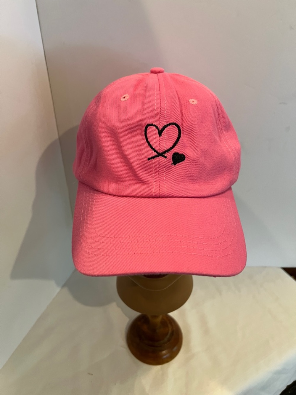 Dark Pink Baseball Cap with Heart Embroidery